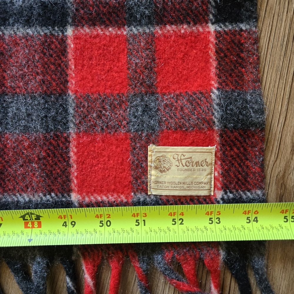 Red Plaid Woven Horner Woolen Mills Wool Blanket 54”x61”-Eaton Rapids, Michigan - Picture 6 of 6